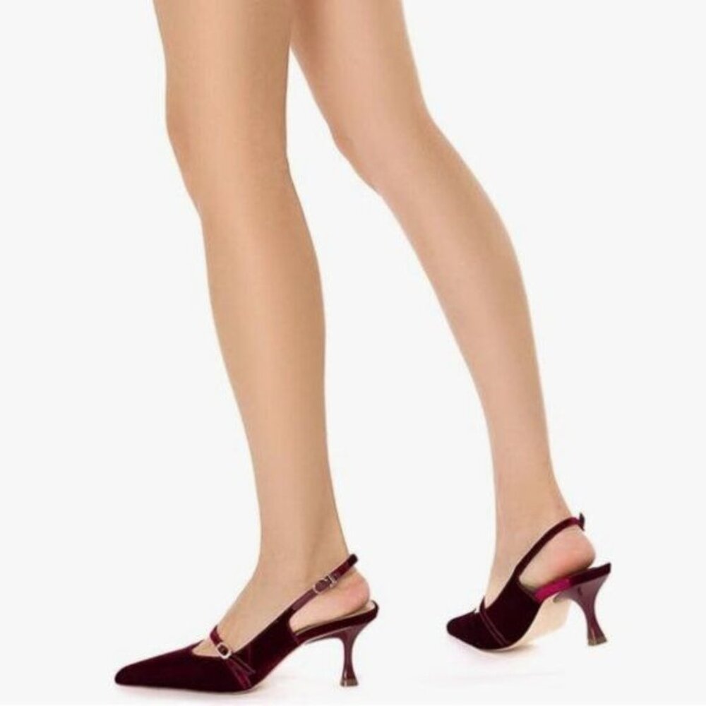 Pazzion Women's Pointed Closed Toe Slingback Pumps Mid Kitten Heel Ankle Strap